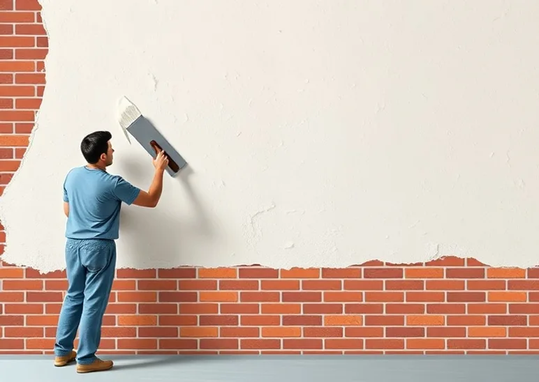 Application d'un enduit décoratif à la lisseuse sur un mur