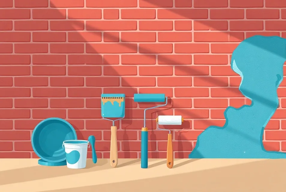 Outils de peinture disposés dans l'ordre des étapes du chantier